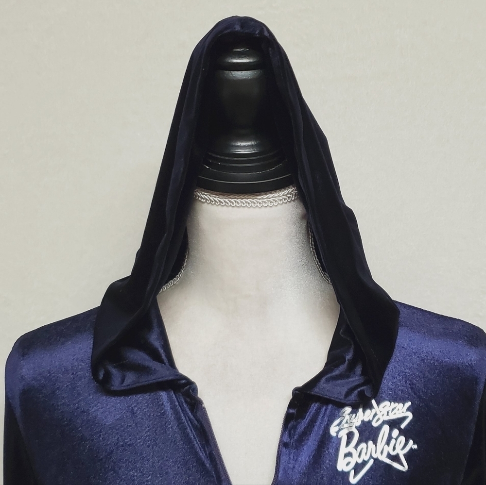 Rare Retro Barbie Loves Splash Silver Superstar Barbie Dark Indigo Velvet Hoodie - Picture 5 of 15